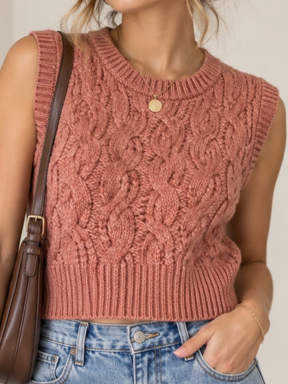Sincerely Jules Pink Cable Knit Cropped Sweater Vest Women’s S